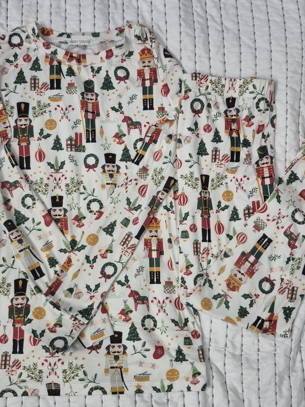 Mary Square White Nutcracker Print Kids Pajama Set